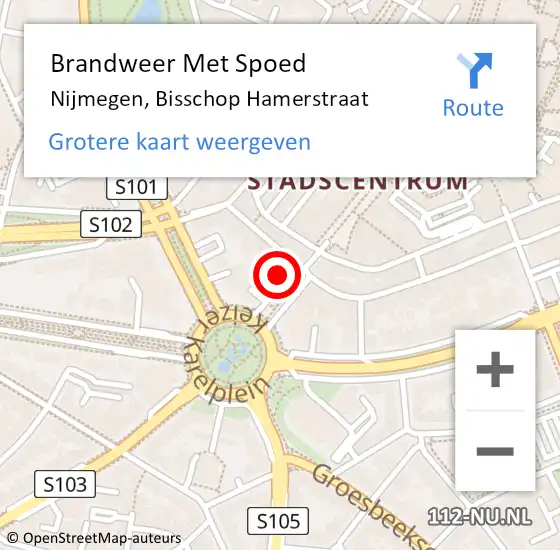 Locatie op kaart van de 112 melding: Brandweer Met Spoed Naar Nijmegen, Bisschop Hamerstraat op 13 maart 2023 16:54