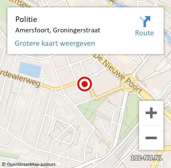 Locatie op kaart van de 112 melding: Politie Amersfoort, Groningerstraat op 13 maart 2023 16:56