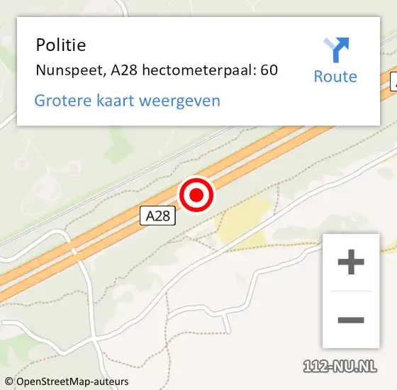 Locatie op kaart van de 112 melding: Politie Nunspeet, A28 hectometerpaal: 60 op 13 maart 2023 17:00