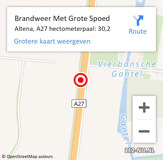 Locatie op kaart van de 112 melding: Brandweer Met Grote Spoed Naar Altena, A27 hectometerpaal: 30,2 op 13 maart 2023 17:15