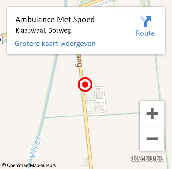 Locatie op kaart van de 112 melding: Ambulance Met Spoed Naar Klaaswaal, Botweg op 13 maart 2023 17:18