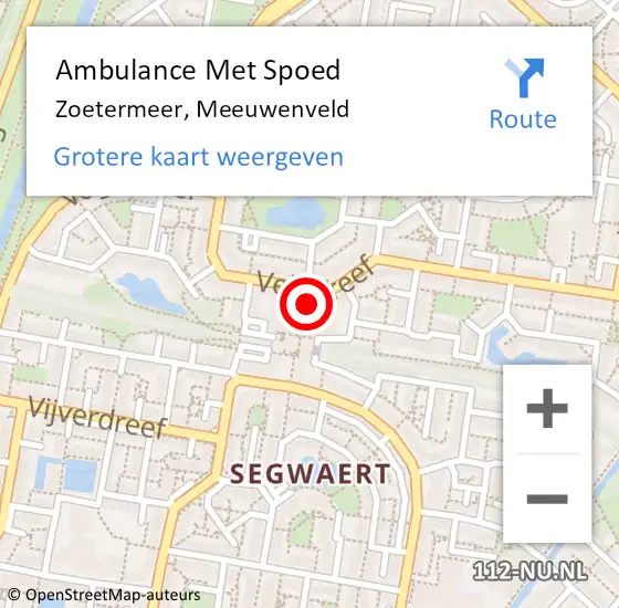 Locatie op kaart van de 112 melding: Ambulance Met Spoed Naar Zoetermeer, Meeuwenveld op 13 maart 2023 17:40