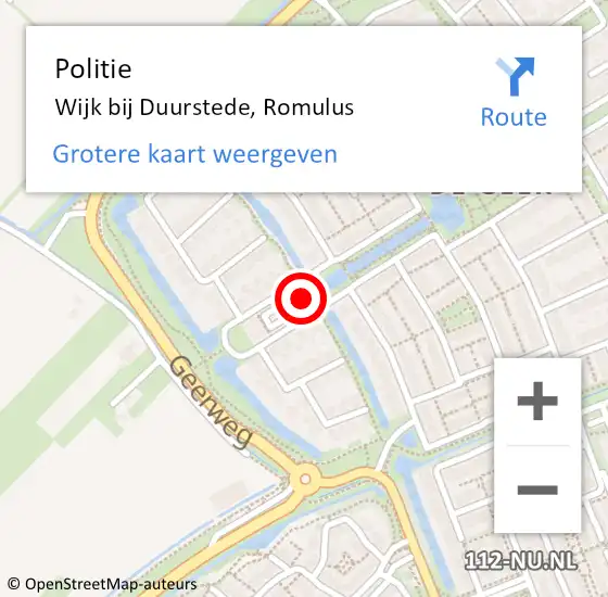 Locatie op kaart van de 112 melding: Politie Wijk bij Duurstede, Romulus op 13 maart 2023 17:53