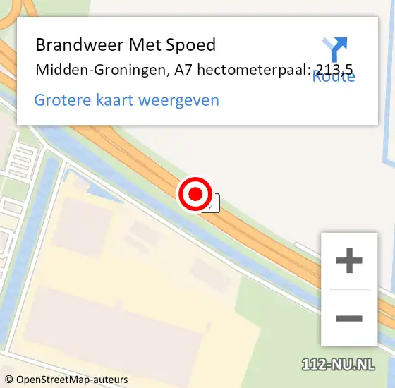 Locatie op kaart van de 112 melding: Brandweer Met Spoed Naar Midden-Groningen, A7 hectometerpaal: 213,5 op 13 maart 2023 17:54