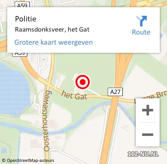 Locatie op kaart van de 112 melding: Politie Raamsdonksveer, het Gat op 13 maart 2023 18:04