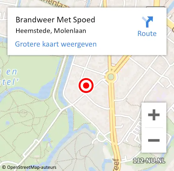 Locatie op kaart van de 112 melding: Brandweer Met Spoed Naar Heemstede, Molenlaan op 13 maart 2023 19:16