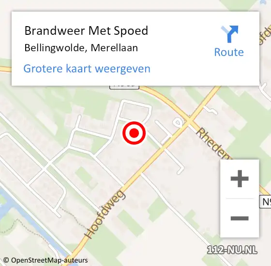 Locatie op kaart van de 112 melding: Brandweer Met Spoed Naar Bellingwolde, Merellaan op 13 maart 2023 19:19