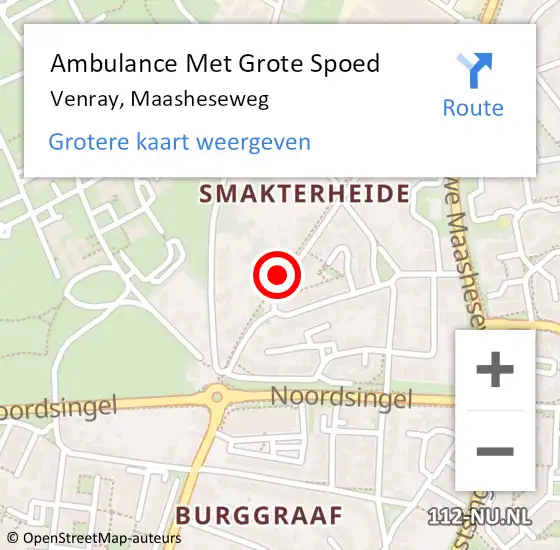 Locatie op kaart van de 112 melding: Ambulance Met Grote Spoed Naar Venray, Maasheseweg op 13 maart 2023 19:22