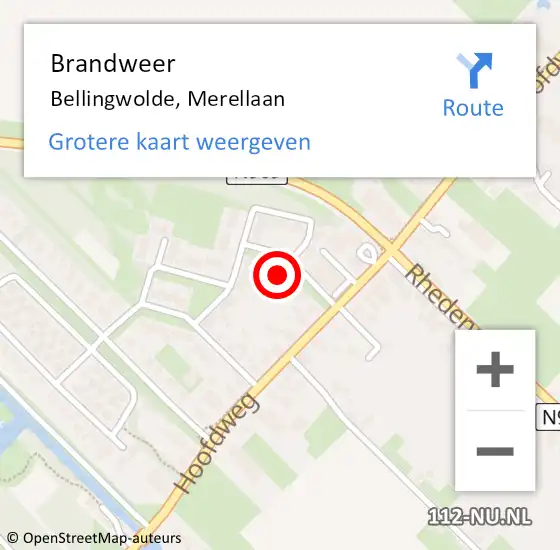 Locatie op kaart van de 112 melding: Brandweer Bellingwolde, Merellaan op 13 maart 2023 19:25