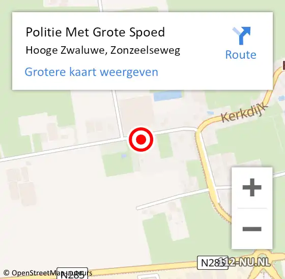 Locatie op kaart van de 112 melding: Politie Met Grote Spoed Naar Hooge Zwaluwe, Zonzeelseweg op 13 maart 2023 19:58