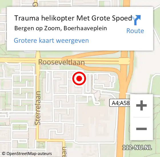 Locatie op kaart van de 112 melding: Trauma helikopter Met Grote Spoed Naar Bergen op Zoom, Boerhaaveplein op 13 maart 2023 20:01