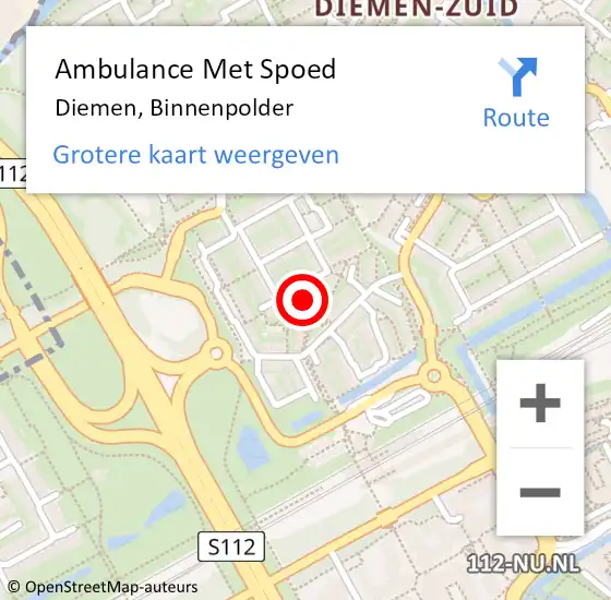 Locatie op kaart van de 112 melding: Ambulance Met Spoed Naar Diemen, Binnenpolder op 13 maart 2023 20:12