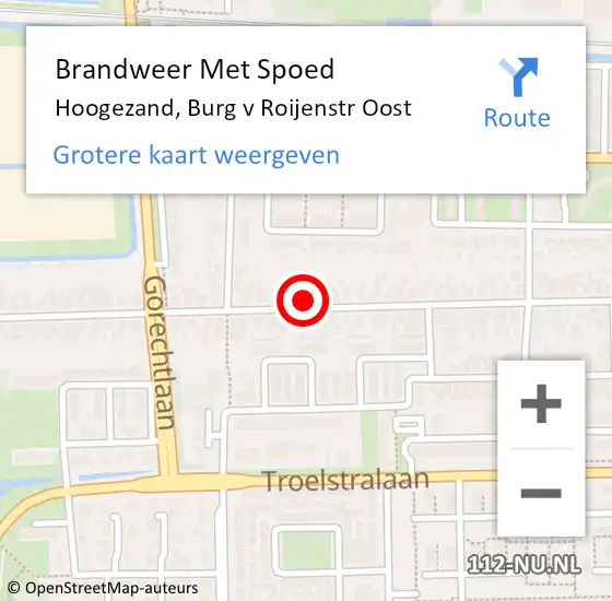 Locatie op kaart van de 112 melding: Brandweer Met Spoed Naar Hoogezand, Burg v Roijenstr Oost op 13 maart 2023 20:19