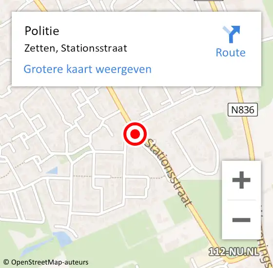 Locatie op kaart van de 112 melding: Politie Zetten, Stationsstraat op 13 maart 2023 20:21
