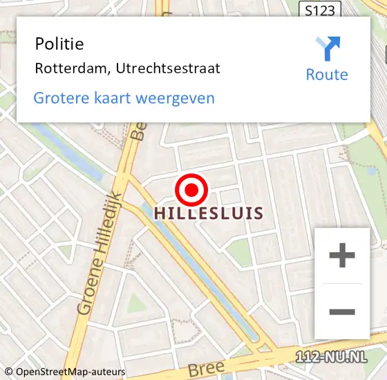 Locatie op kaart van de 112 melding: Politie Rotterdam, Utrechtsestraat op 13 maart 2023 20:34