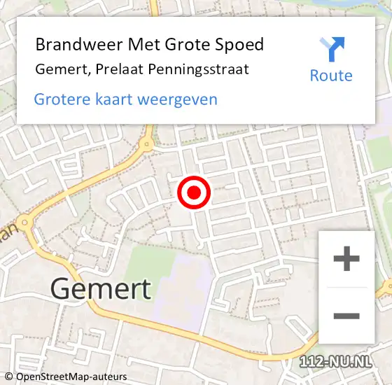 Locatie op kaart van de 112 melding: Brandweer Met Grote Spoed Naar Gemert, Prelaat Penningsstraat op 13 maart 2023 20:38