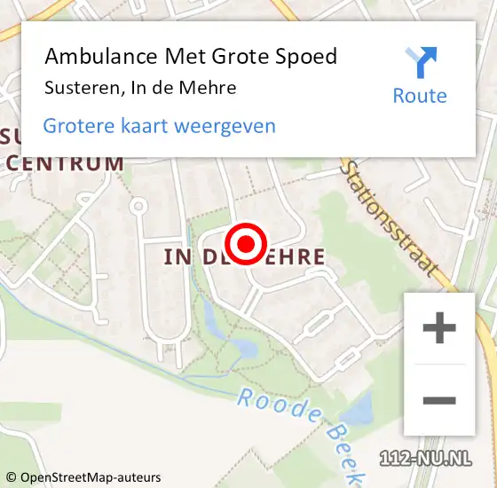 Locatie op kaart van de 112 melding: Ambulance Met Grote Spoed Naar Susteren, In de Mehre op 13 maart 2023 20:44