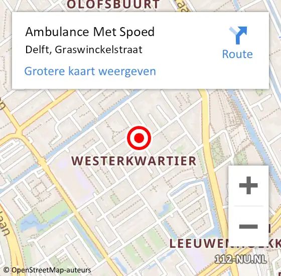 Locatie op kaart van de 112 melding: Ambulance Met Spoed Naar Delft, Graswinckelstraat op 13 maart 2023 21:20