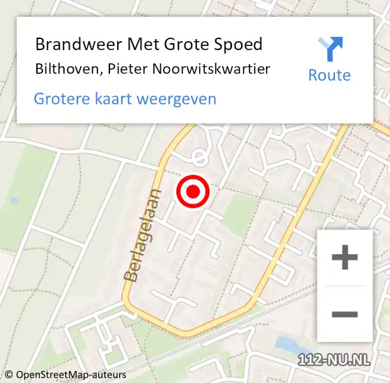 Locatie op kaart van de 112 melding: Brandweer Met Grote Spoed Naar Bilthoven, Pieter Noorwitskwartier op 13 maart 2023 22:09