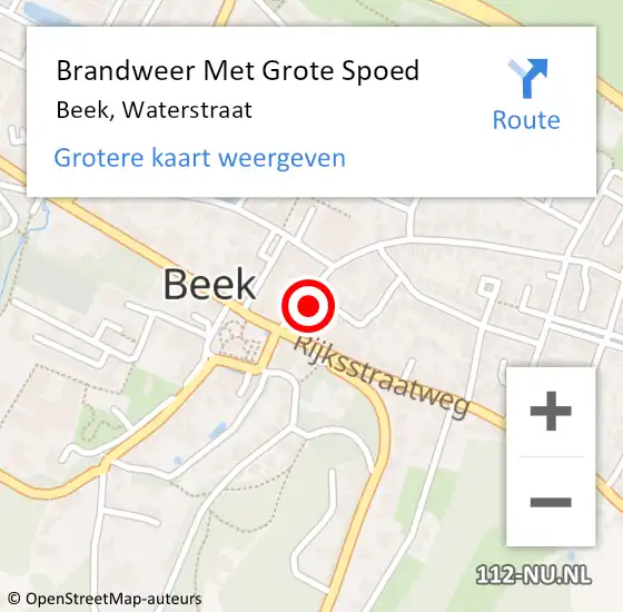 Locatie op kaart van de 112 melding: Brandweer Met Grote Spoed Naar Beek, Waterstraat op 13 maart 2023 22:31