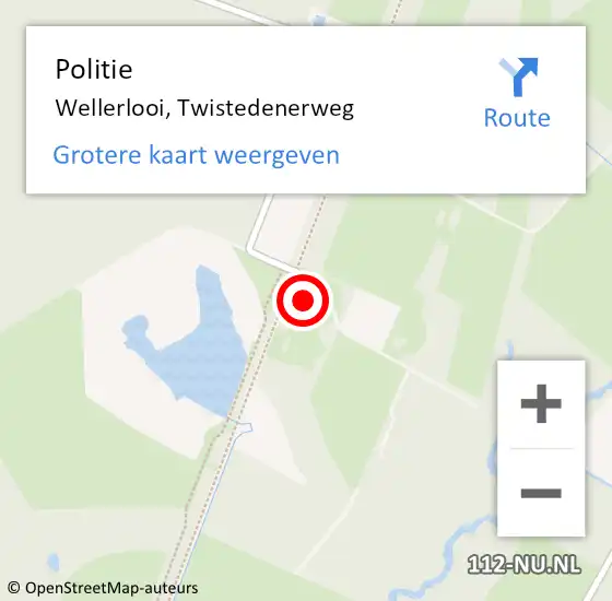 Locatie op kaart van de 112 melding: Politie Wellerlooi, Twistedenerweg op 13 maart 2023 22:58