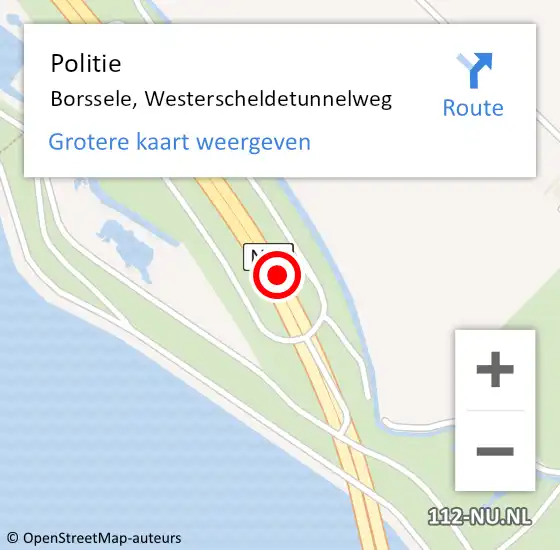 Locatie op kaart van de 112 melding: Politie Borssele, Westerscheldetunnelweg op 13 maart 2023 23:00