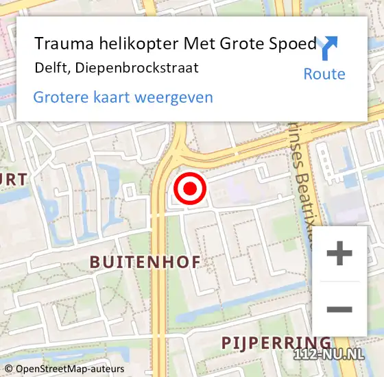 Locatie op kaart van de 112 melding: Trauma helikopter Met Grote Spoed Naar Delft, Diepenbrockstraat op 13 maart 2023 23:14