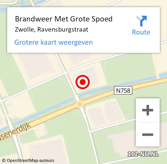 Locatie op kaart van de 112 melding: Brandweer Met Grote Spoed Naar Zwolle, Ravensburgstraat op 13 maart 2023 23:21