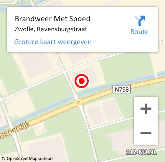 Locatie op kaart van de 112 melding: Brandweer Met Spoed Naar Zwolle, Ravensburgstraat op 14 maart 2023 00:00