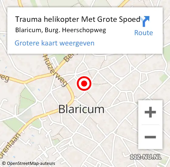 Locatie op kaart van de 112 melding: Trauma helikopter Met Grote Spoed Naar Blaricum, Burg. Heerschopweg op 14 maart 2023 01:01