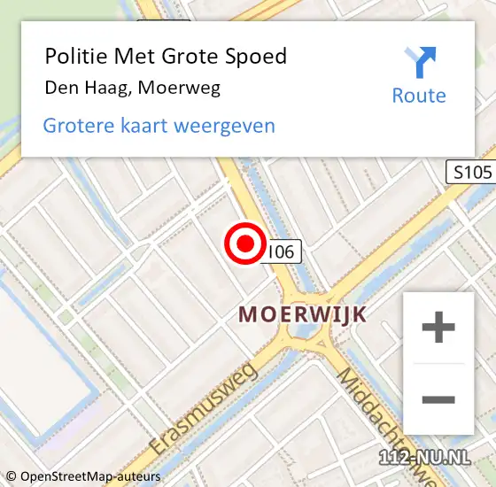 Locatie op kaart van de 112 melding: Politie Met Grote Spoed Naar Den Haag, Moerweg op 14 maart 2023 07:41