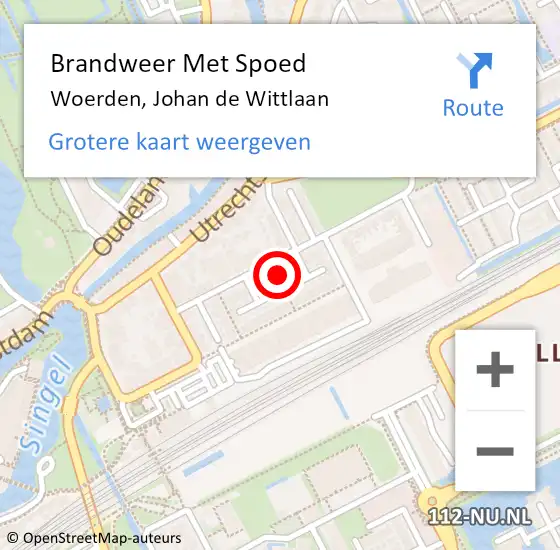 Locatie op kaart van de 112 melding: Brandweer Met Spoed Naar Woerden, Johan de Wittlaan op 14 maart 2023 07:48