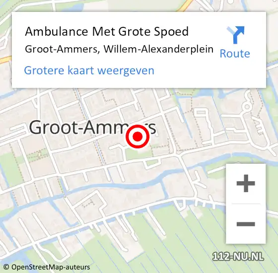 Locatie op kaart van de 112 melding: Ambulance Met Grote Spoed Naar Groot-Ammers, Willem-Alexanderplein op 14 maart 2023 07:57