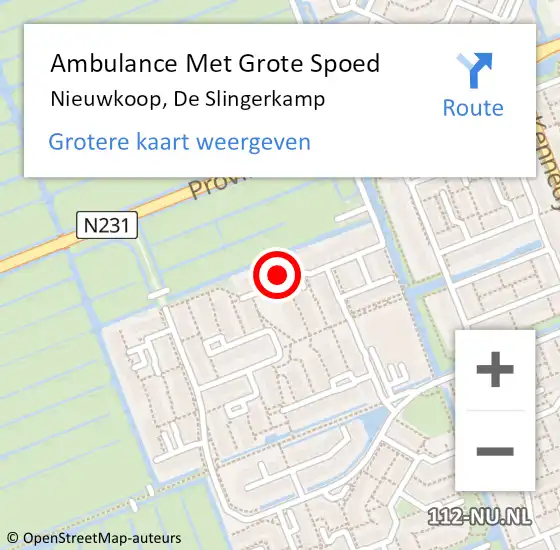 Locatie op kaart van de 112 melding: Ambulance Met Grote Spoed Naar Nieuwkoop, De Slingerkamp op 14 maart 2023 08:12