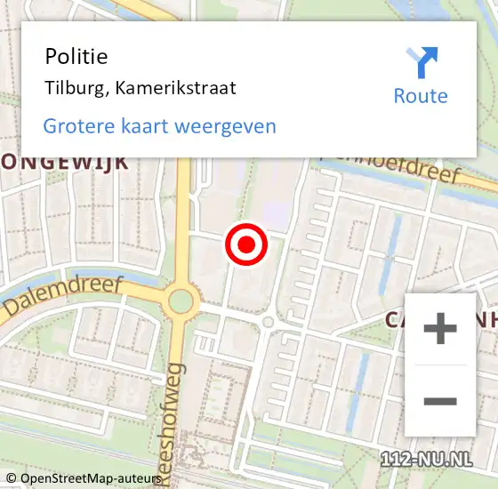 Locatie op kaart van de 112 melding: Politie Tilburg, Kamerikstraat op 14 maart 2023 08:23