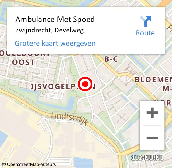 Locatie op kaart van de 112 melding: Ambulance Met Spoed Naar Zwijndrecht, Develweg op 14 maart 2023 08:42