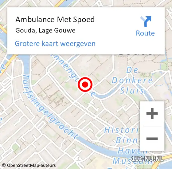 Locatie op kaart van de 112 melding: Ambulance Met Spoed Naar Gouda, Lage Gouwe op 14 maart 2023 09:01