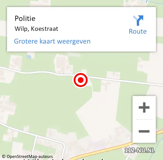 Locatie op kaart van de 112 melding: Politie Wilp, Koestraat op 14 maart 2023 09:04