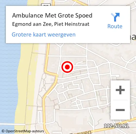 Locatie op kaart van de 112 melding: Ambulance Met Grote Spoed Naar Egmond aan Zee, Piet Heinstraat op 18 augustus 2014 20:23