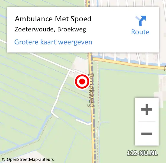 Locatie op kaart van de 112 melding: Ambulance Met Spoed Naar Zoeterwoude, Broekweg op 14 maart 2023 09:43