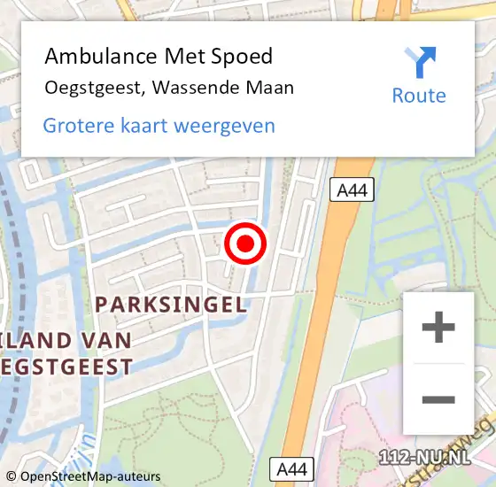 Locatie op kaart van de 112 melding: Ambulance Met Spoed Naar Oegstgeest, Wassende Maan op 14 maart 2023 09:52