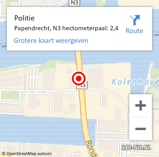 Locatie op kaart van de 112 melding: Politie Papendrecht, N3 hectometerpaal: 2,4 op 14 maart 2023 09:54