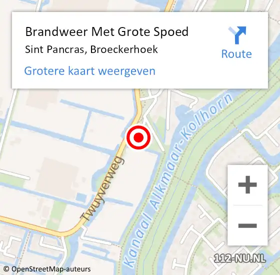 Locatie op kaart van de 112 melding: Brandweer Met Grote Spoed Naar Sint Pancras, Broeckerhoek op 14 maart 2023 10:09