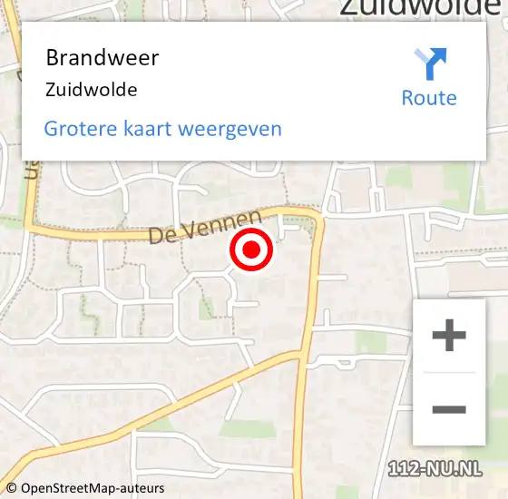 Locatie op kaart van de 112 melding: Brandweer Zuidwolde op 14 maart 2023 10:20