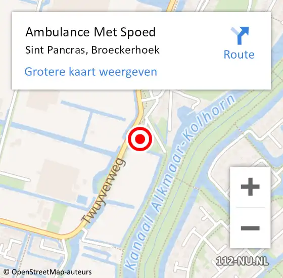 Locatie op kaart van de 112 melding: Ambulance Met Spoed Naar Sint Pancras, Broeckerhoek op 14 maart 2023 10:22