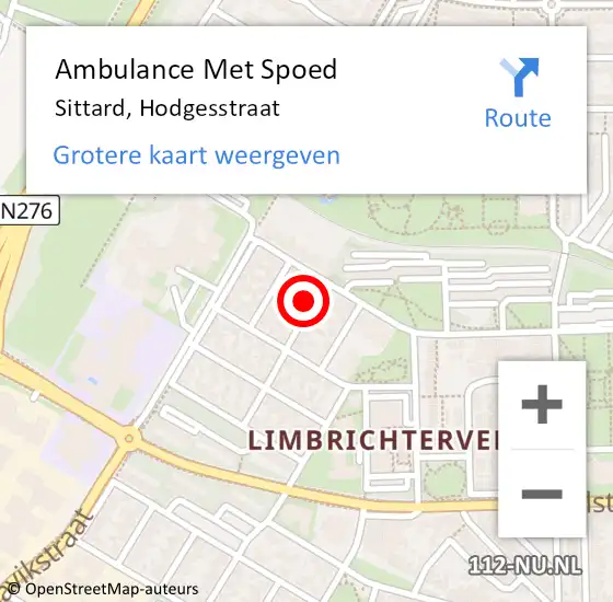 Locatie op kaart van de 112 melding: Ambulance Met Spoed Naar Sittard, Hodgesstraat op 18 augustus 2014 20:32