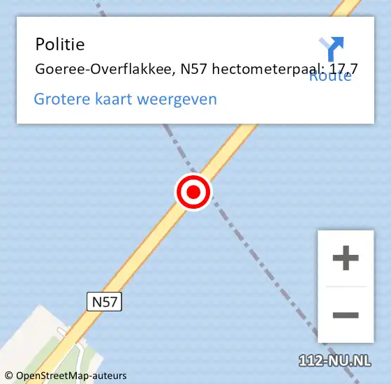 Locatie op kaart van de 112 melding: Politie Goeree-Overflakkee, N57 hectometerpaal: 17,7 op 14 maart 2023 11:27