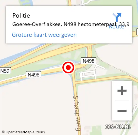 Locatie op kaart van de 112 melding: Politie Goeree-Overflakkee, N498 hectometerpaal: 33,9 op 14 maart 2023 11:32