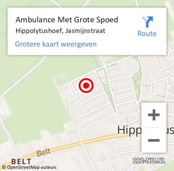 Locatie op kaart van de 112 melding: Ambulance Met Grote Spoed Naar Hippolytushoef, Jasmijnstraat op 14 maart 2023 12:16