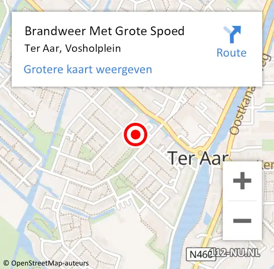 Locatie op kaart van de 112 melding: Brandweer Met Grote Spoed Naar Ter Aar, Vosholplein op 14 maart 2023 12:31